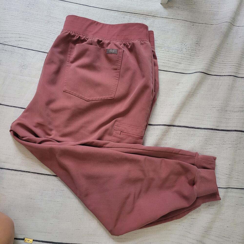 Figs Women's Joggers in Burgundy with Pink Drawstring - Picture 2 of 6